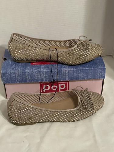 Pop Beige Nude Mesh Rhinestones Jewel Ballet Flats Women’s Size 8 M New