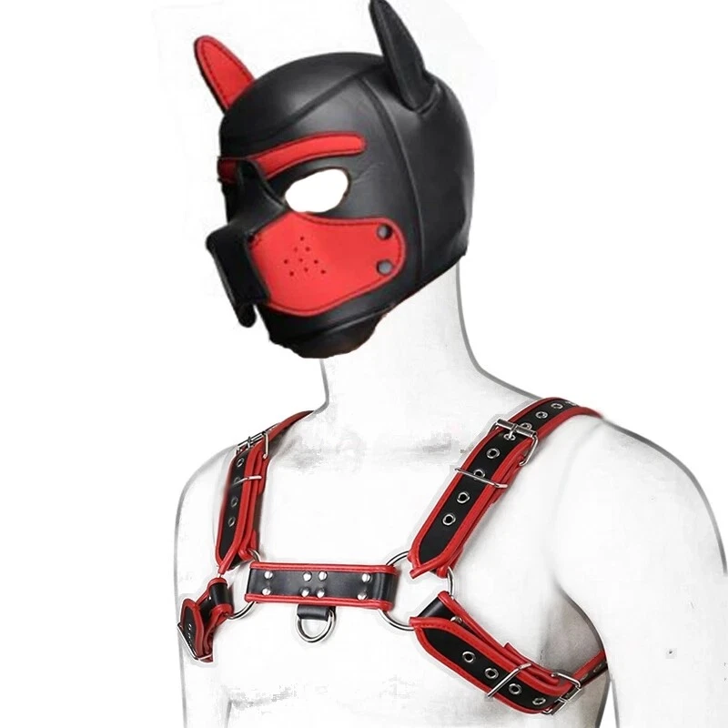 4PCS Puppy Hood Role Play Dog Mask Puppy Cosplay Chest Harness Strap Dog Tail - Image 4 of 4