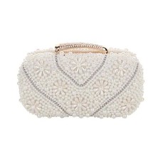 Pearly White Ivory Beaded Pearl Evening Bag Clutch