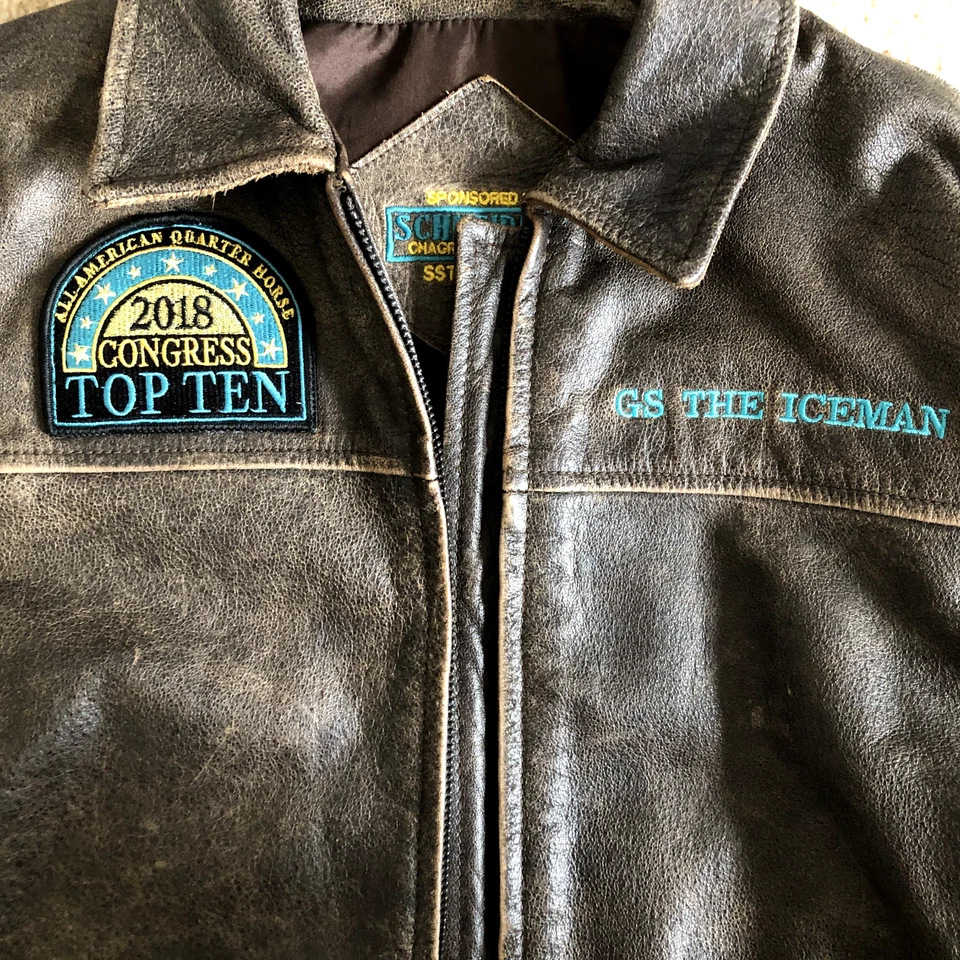 *RARO* Chaqueta de cuero vintage All American Quarter Horse Congress 2018 talla XXS Foto 3 de 4