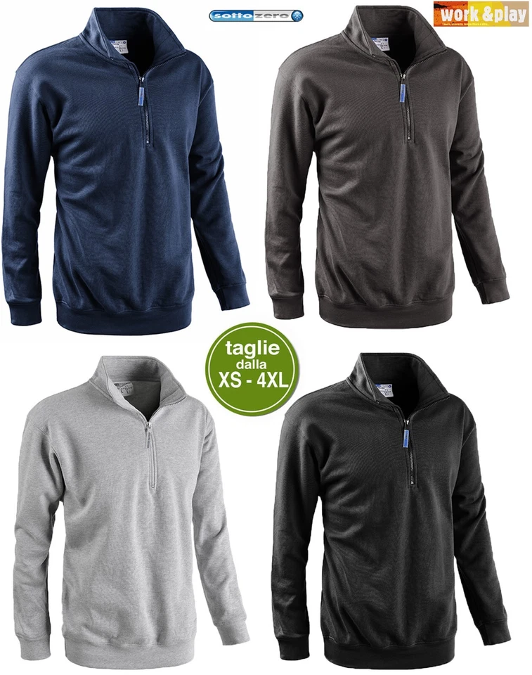 Felpa da Lavoro Uomo Donna Blu Grigio Invernale Mezza Zip Comoda Taglie Forti SC - Immagine 3 di 4