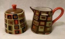 ENESCO - COFFEE BAR GLAZED CERAMIC COVERED SUGAR BOWL and CREAMER SET