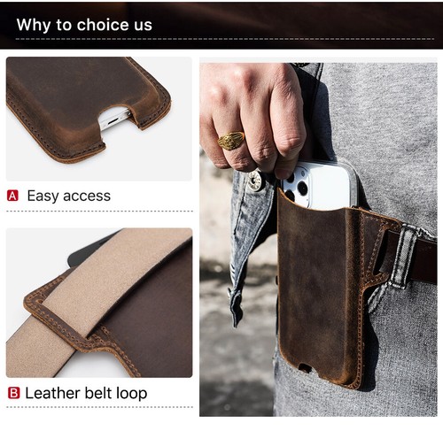 Leather Cell Phone Holster Sheath Phone Pouch Belt Loop For 4"-5.4" Mobile Phone - Photo 4 sur 8