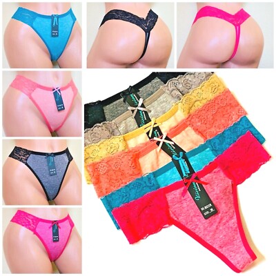 THONGS TANGAS LACE SEXY LOT 6 OR 12 Panties Undies 95% COTTON ACTIVE B2119 S-XL