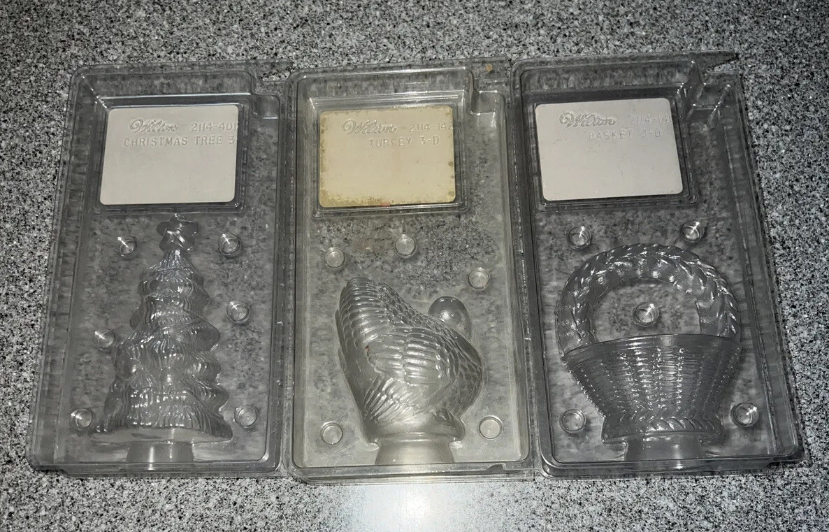 Wilton Vintage Stand Up (3D 2 Piece) Candy Mold Lot Basket, Turkey