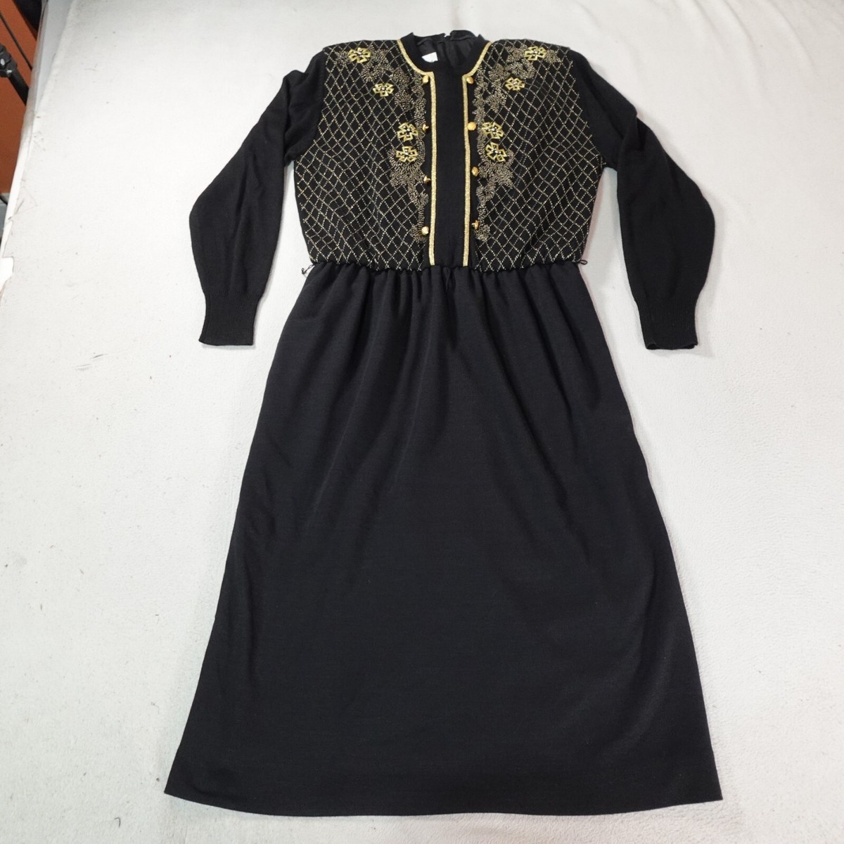 Vintage Ciao Dress Midi Large Black Old Money Golden Buttons Floral Embroidered | eBay Vintage Ciao Dress Midi Large Black Old Money Golden Buttons Floral Embroidered | eBay