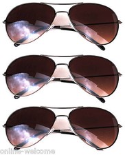 SET OF 3 BRONZE FRAME BROWN LENS AVIATOR STYLE METAL SUNGLASSES SHADES UV400
