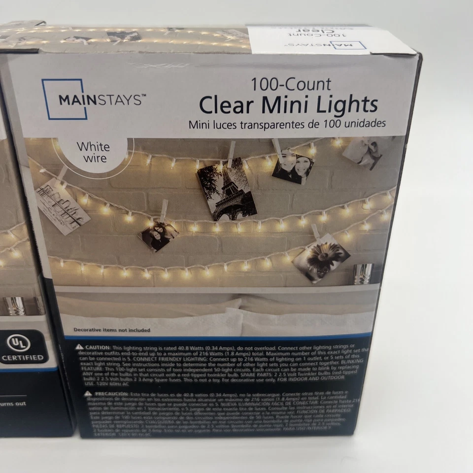 Lote de 2 mini luces transparentes Mainstays 100 unidades cable blanco interior/exterior 22,5’ Foto 3 de 3