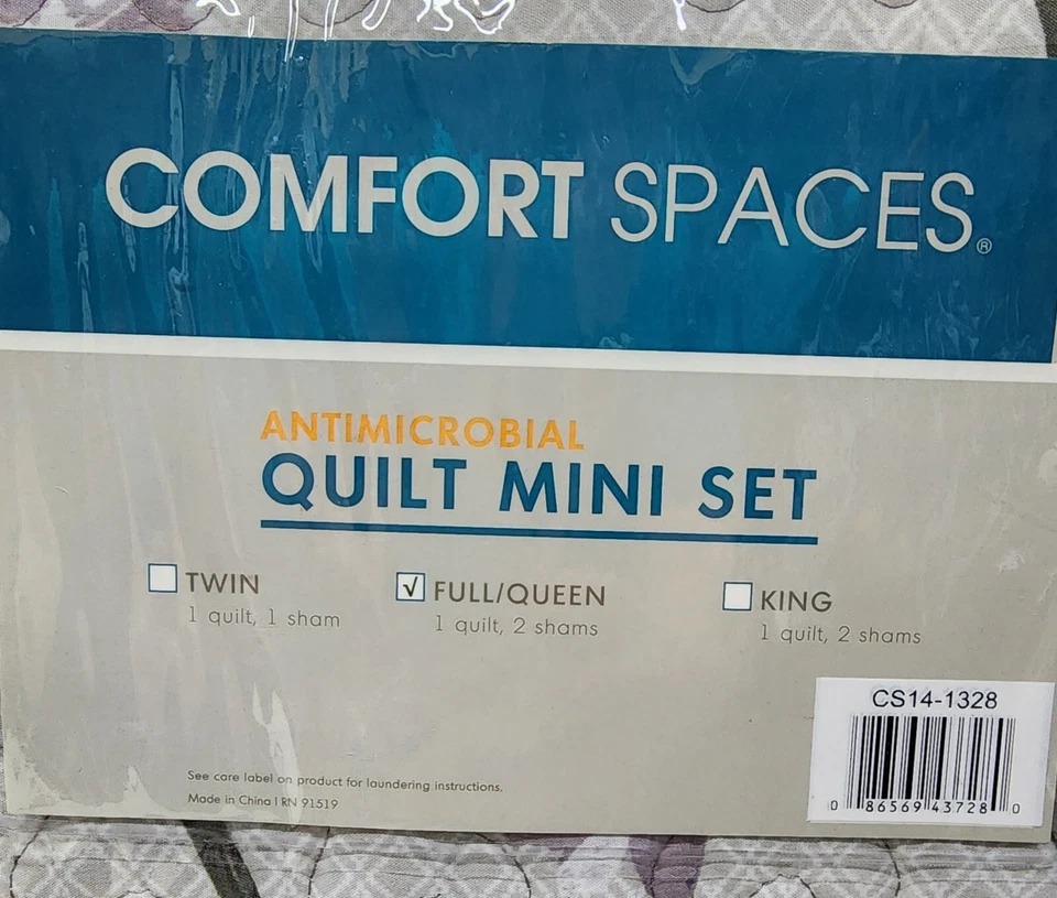 Comfort Spaces Quilt Set 90X90 Full Queen 2 Shams Purple Floral Antimicrobial - Image 2 of 4