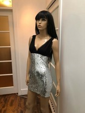 Amazing BEBE black and silver sequin dress XS NWOT 130