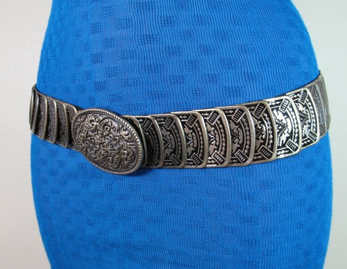 Vintage steampunk chic goth fashion brass/black tone metal elasticated belt S/M - Picture 7 of 12