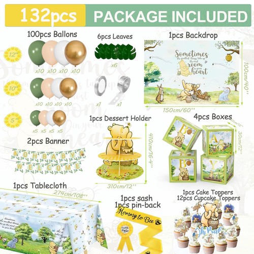 132pcs Classic Winnie Baby Shower Decorations Kit, All-in-1 Vintage Winnie Pa... - 第 2/7 張圖片