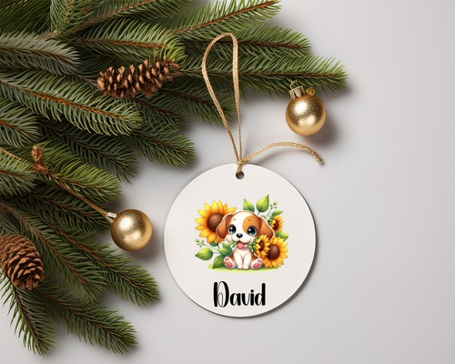 Chuchería personalizada para cachorro girasol-decoración de árbol-bolso escolar etiqueta-adorno de Navidad - Imagen 3 de 3