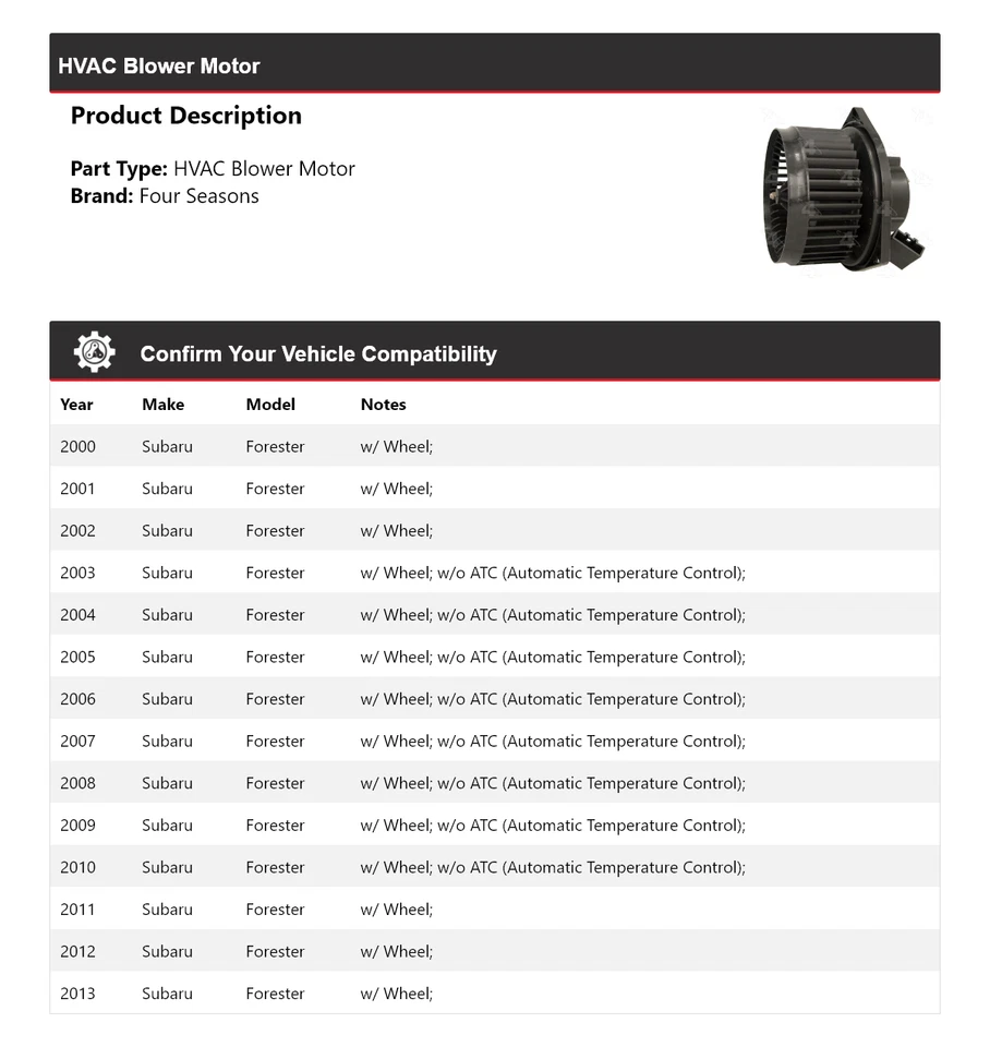 Мотор вентилятора для Subaru Forester 2000-2013 годов выпуска 4 сезона 2001 2002 2003 2004 - Изображение 2 из 4