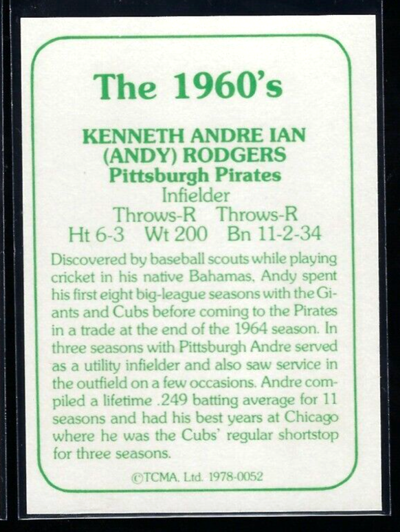 1978 TCMA The 1960's I - Andre Rodgers #1978-0052 Green Back for sale ...