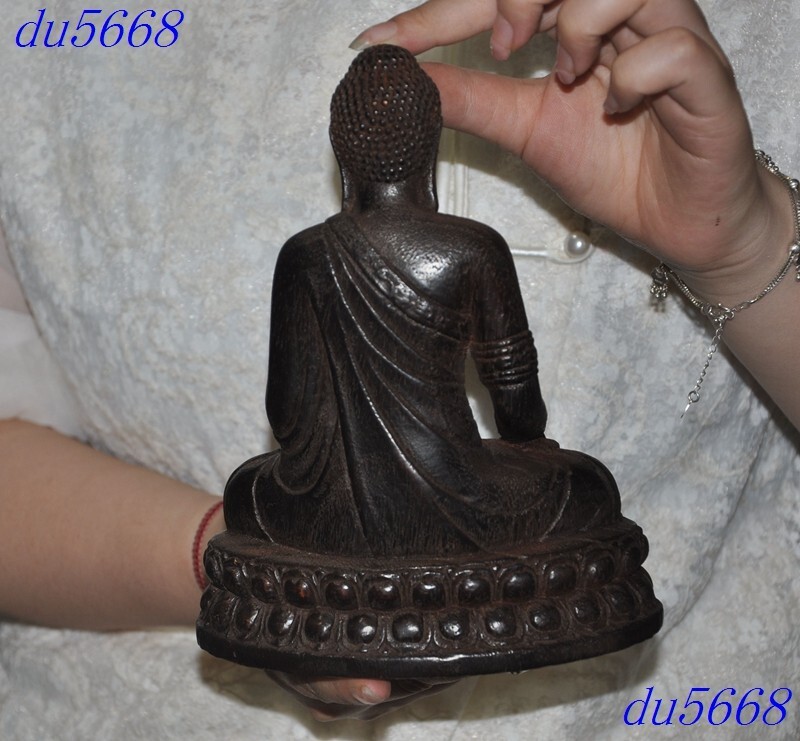 7.6"China Ancient Agarwood wood Carved Shakyamuni Sakyamuni Shakya Mani