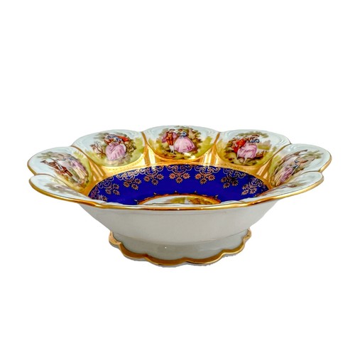 Large Josef Kuba vintage fluted bowl, Fragonard courting couples, Karslbad - Picture 5 of 17