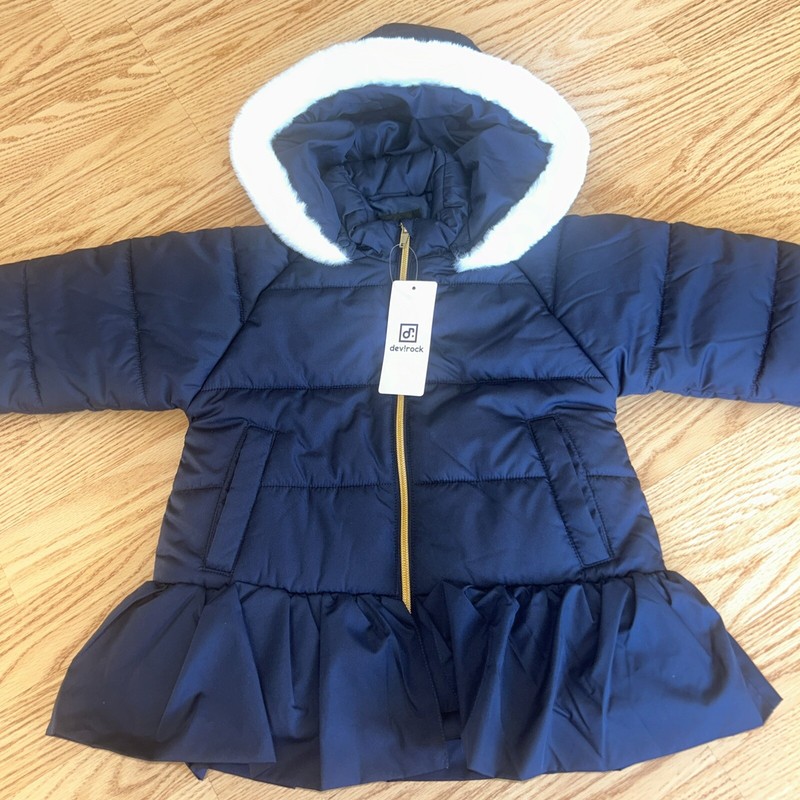 Devilock Japanese Brand Girl Navy Blue Ruffled Hooded Winter Jacket 110