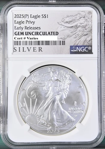 2025 p silver eagle with eagle privy ngc gem uncirculated als presale