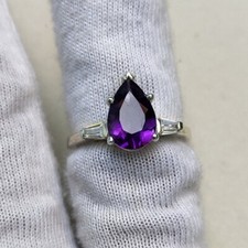 Natural Amethyst Solitaire Ring, 925 Sterling Silver Ring, Engagement Ring