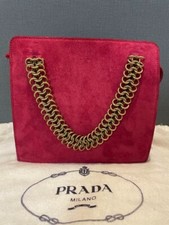 PRADA VINTAGE Suede Square Chain Handbag Red used