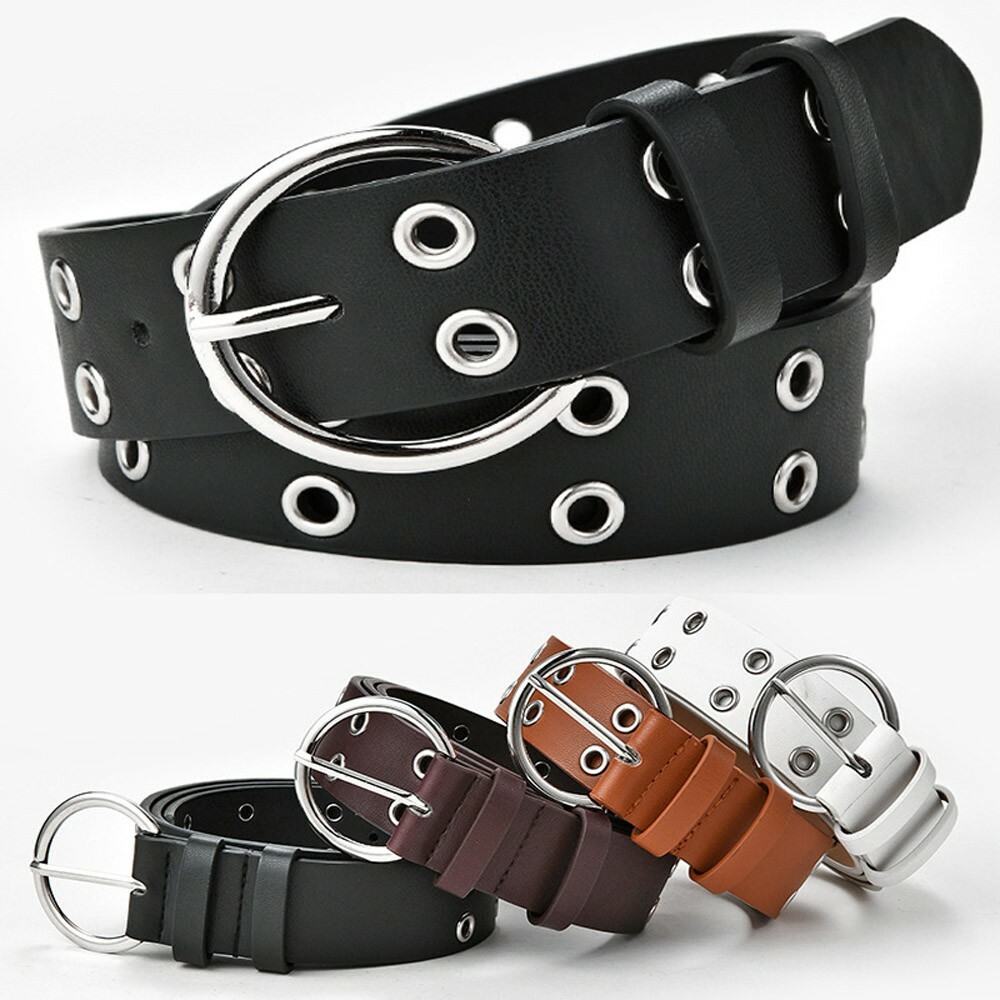 Women Metal Round Buckle Waistband Faux Leather Punk Style  display picture 1