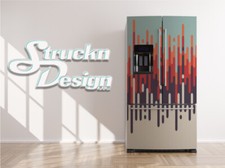 Blue Beige Red Abstract Retro Vintage Fridge Freezer Wrap Side Door Vinyl Decal