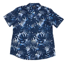 Michael Kors Men's Tropical Palms Print Slim Fit Button Down Shirt XXL NWT Blue