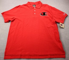 Champion Mens Red Huge Logo Back Front Cotton SS Polo Shirt NWT S M L XL