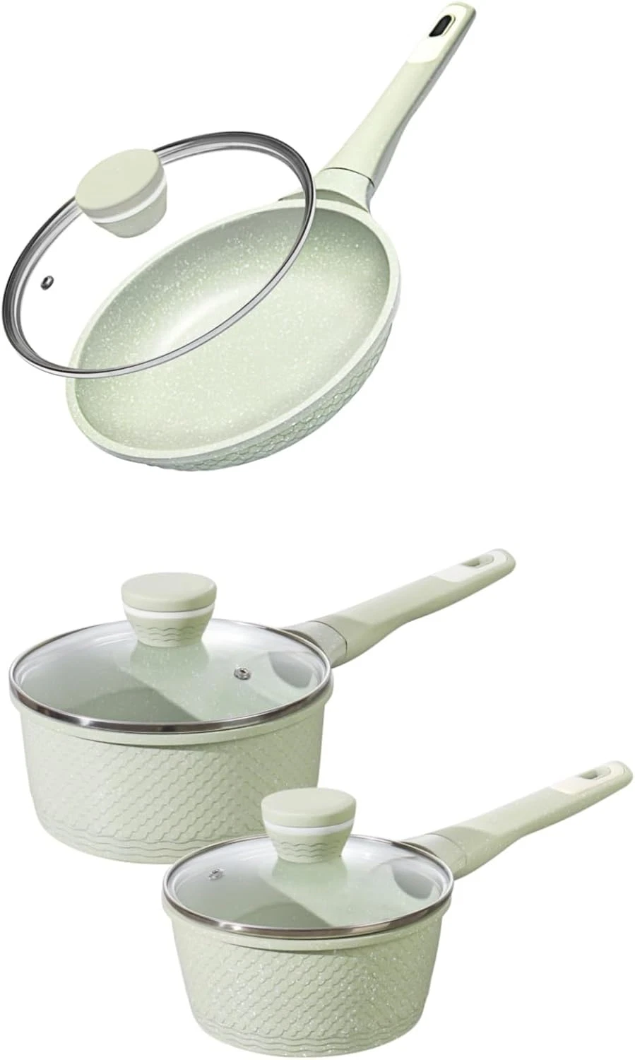 Non-Stick Frying Pans & Saucepan Set - 4 Pcs with Lids, 1.5Qt & 2.0Qt