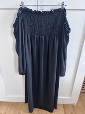Boohoo black Bardot Shirred Top long dress 