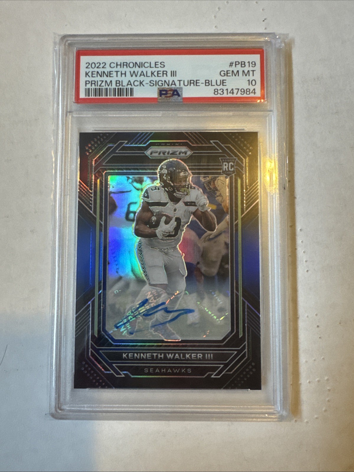 Kenneth Walker III Panini Chronicles Prizm Black #PB19 Signature-Blue