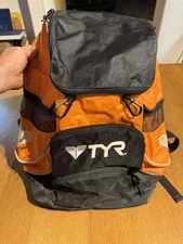 TYR Alliance 45L Large Swim Bag Backpack Orange and Navy Blue Triathlon