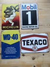 4 x RETRO METAL SIGNS  A4 30cm X 20cm  FUEL, OIL & TYRES… FREE DELIVERY (s23)