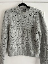 H&M grey pointelle knit sweater jumper  Small 1301246 wool blend scalloped neck 