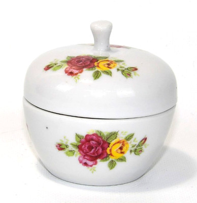 Vintage Cottage Rose Apple Shaped 2.5'' Trinket Box Ring Holder