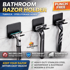 Stainless Steel Razor Holder Wall Mount Shaver Hook No Drill Bathroom Rack