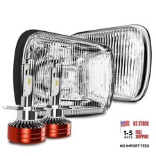 Pair 5x7 7X6 Inch H6054 Glass Square Light Housing Compatible for H4/9003 LED