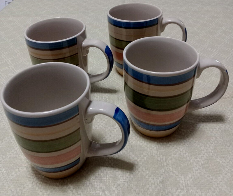 Coffee Mug Set Of 4 ~ MULBERRY HOME COLLECTION ~ Genmert Stripe Rainbow Swirl