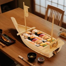 Serving Sushi Boat Tray Platter 31.5" Wooden Bamboo Nautical Decor Food Display