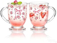 Kemorela KaffeegläSer Mit Henkel 480Ml 2Er Set – TeegläSer Mit Schleifenmuster,
