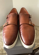 Santoni Brown Leather Double Monk Strap  Size 13 D US