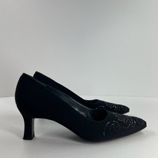 Stuart Weitzman Leather Pump Heels Size 6B Slip On Rhinestones Embellished Black