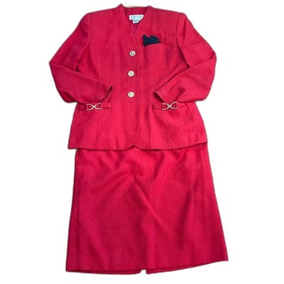 Atrium Collection Red Tweed Power Suit Blazer Skirt Womens 10 80s Academia