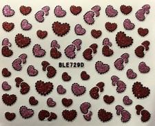 Nail Art 3D Decal Glitter Stickers Red Pink hearts BLE729D