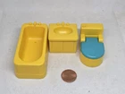 Vintage Fisher Price little people yellow/blue bathroom set: Toilet Sink Tub