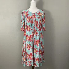 Go Softly Patio Floral Crinkle Midi Dress Women’s M Pockets Mumu House Dress