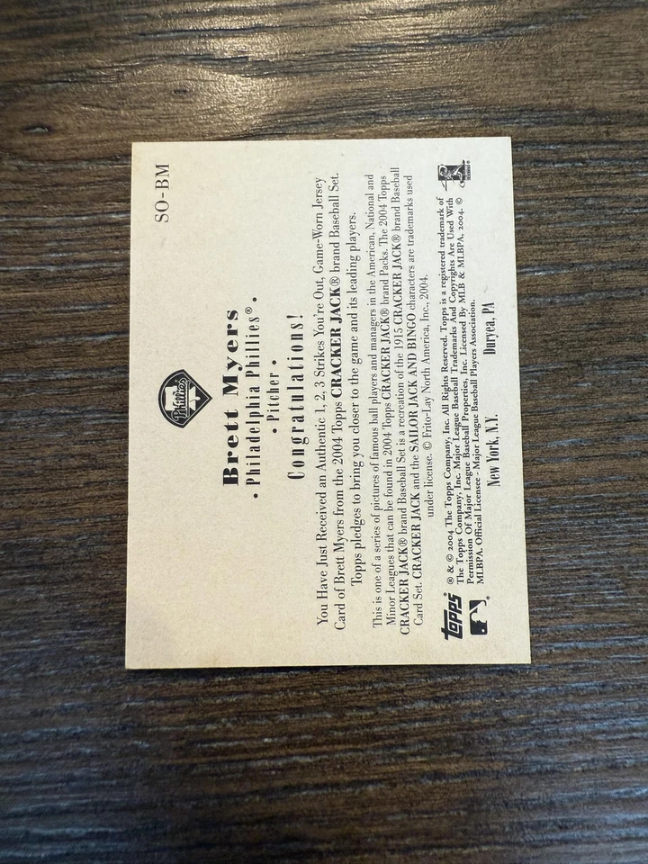 2004 Topps Cracker Jack #SO-BM Brett Myers 1-2-3 Strikes You're Out Relics Foto 2 de 2