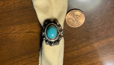 Oval 925 Sterling Silver Turquoise Ring Free Size 5-9