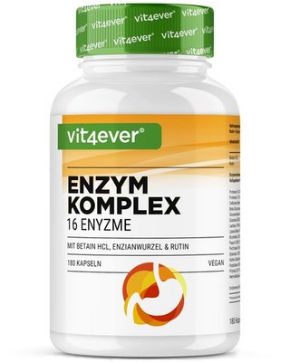 vit4ever Verdauungsenzyme - 180 Kapseln mit 16 Enzyme plus Betain HCL, Rutin